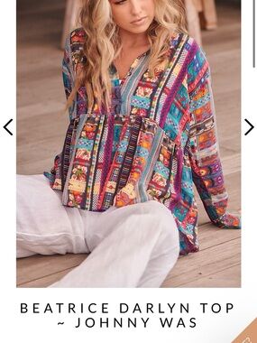 Johnny Was Beatrice Darlyn Top - Teal, Purple & Pink Patchwork